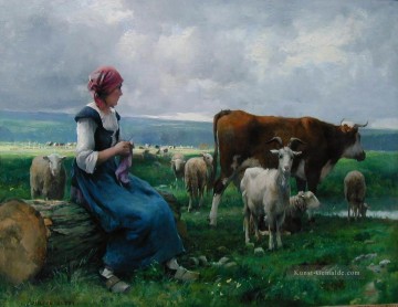 Dhepardes mit Ziege Schaf und Kuh Leben Bauernhof Realismus Julien Dupre Ölgemälde